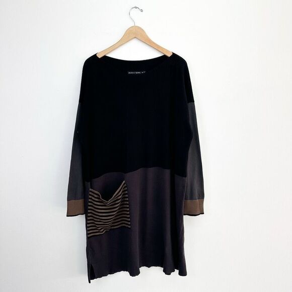 Gudrun Sjoden Dresses & Skirts - Gudrun Sjoden Women’s Black Gray Color Block Strip Pocket Organic Cotton Sweater